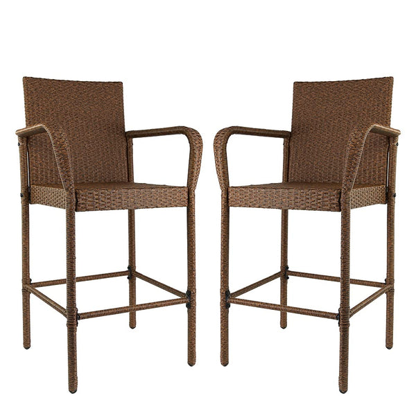 RAVENNA HOME SET OF 2 OUTDOOR PATIO HIGH-BACK WEATHER RESISTANT PE WICKER BROWN - Like New
