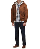 LEVI'S MEN'S BUFFED COW LEATHER HOODY BOMBER BROWN FAUX SHEARLING-BROWN-L - Brand New