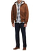 LEVI'S MEN'S BUFFED COW LEATHER HOODY BOMBER BROWN FAUX SHEARLING-BROWN-L - Brand New