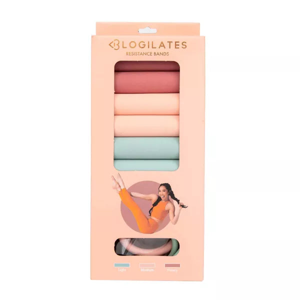 BLOGILATES 3PK RESISTANCE BANDS FOAM & TPR, MEDIUM & LIGHT - PINK/GREEN/ORANGE - Like New