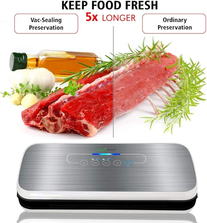 NutriChef - PKVS Vacuum Sealer Machine Starter Set Automatic Bag Sealer - Silver Like New