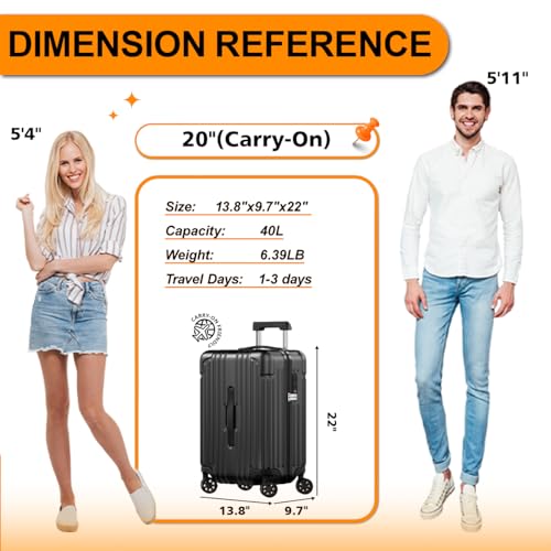 KRUTE CARRY ON LUGGAGE PC+ABS SUITCASES WITH DOUBLE SPINNER WHEELS 20 - BLACK - Like New