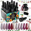 Kastiny Gel Nail Polish Kit, 9pc Glitter Maroon Gel Nail Collection - Brand New