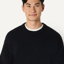 AMAZON ESSENTIALS RELAXED COTTON BLEND TEXTURED CREW PULLOVER MEN L BLACK - Brand New