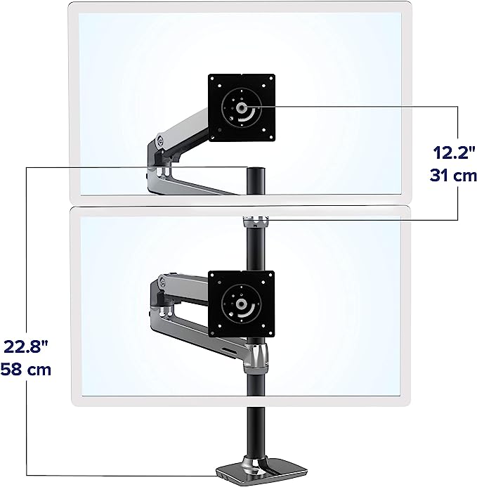 Ergotron LX Vertical Stacking Dual Monitor Arm 45-549-026 - Polished Aluminum Like New