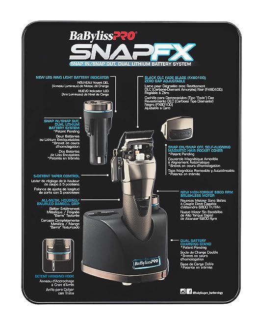 BaBylissPRO SNAPFX Collection Clipper FX890 - Dark Gray Like New