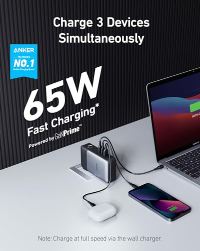 ANKER GANPRIME POWER BANK 10,000MAH 65W WALL CHARGER A1651 - BLACK - Like New