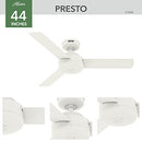 HUNTER FAN COMPANY 51848 PRESTO CEILING FAN - MATTE WHITE - Like New
