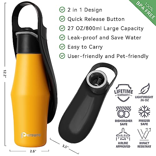 Persure Dog Water Bottle,27 OZ Stainless Steel Leak-Proof Water Bottle -Yellow Like New