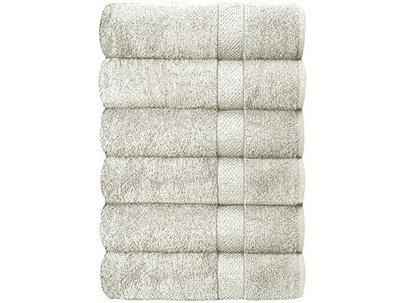 SIMPLE ELEGANCE 6-PACK PLUSH BATH TOWEL SET (27X52 INCH) - IVORY - Like New