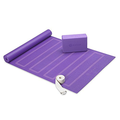 Gaiam Beginner's Yoga Starter Kit Set - Yoga Mat, Yoga Brick, 6ft Yoga Strap - Brand New