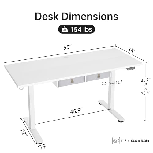 AGILESTIC STANDING DESK, 63 X 24 INCHES SIT STAND UP COMPUTER TABLE, WHITE - Like New
