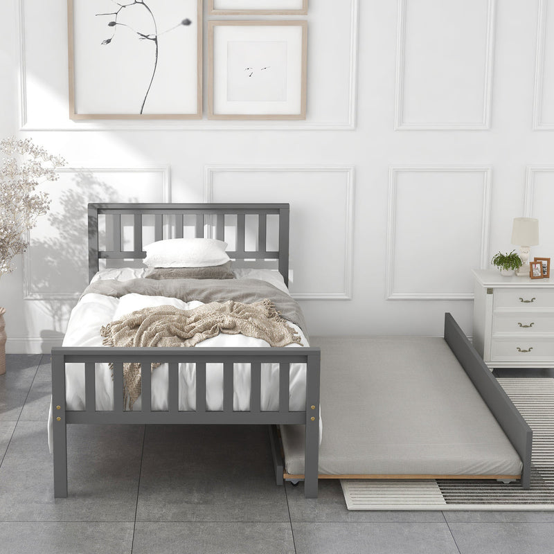 TWIN BED TRUNDLEPLATFORM BED FRAME WITH HEADBOARD AND FOOTBOARD - GRAY - Like New
