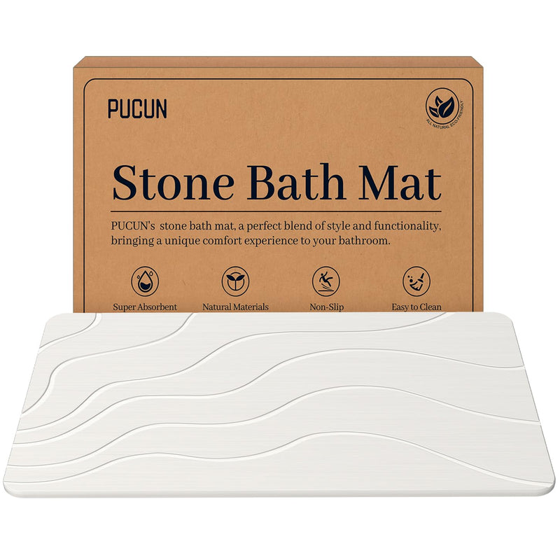 PUCAN STONE BATH MAT DIATOMACEOUS EARTH NON-SLIP SHOWER MAT 24*16 - WHITE - Like New