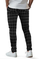GINGTTO MENS PLAID DRESS STRETCH CHINO PANTS MEN 36 SKINNY FIT - BLACK CHECKERED - Brand New