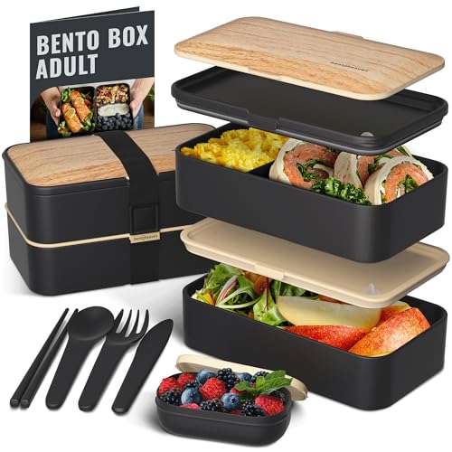 BENTOHAVEN PREMIUM BENTO BOX ADULT LUNCH BOX WITH COMPARTMENTS - BLACK - Brand New
