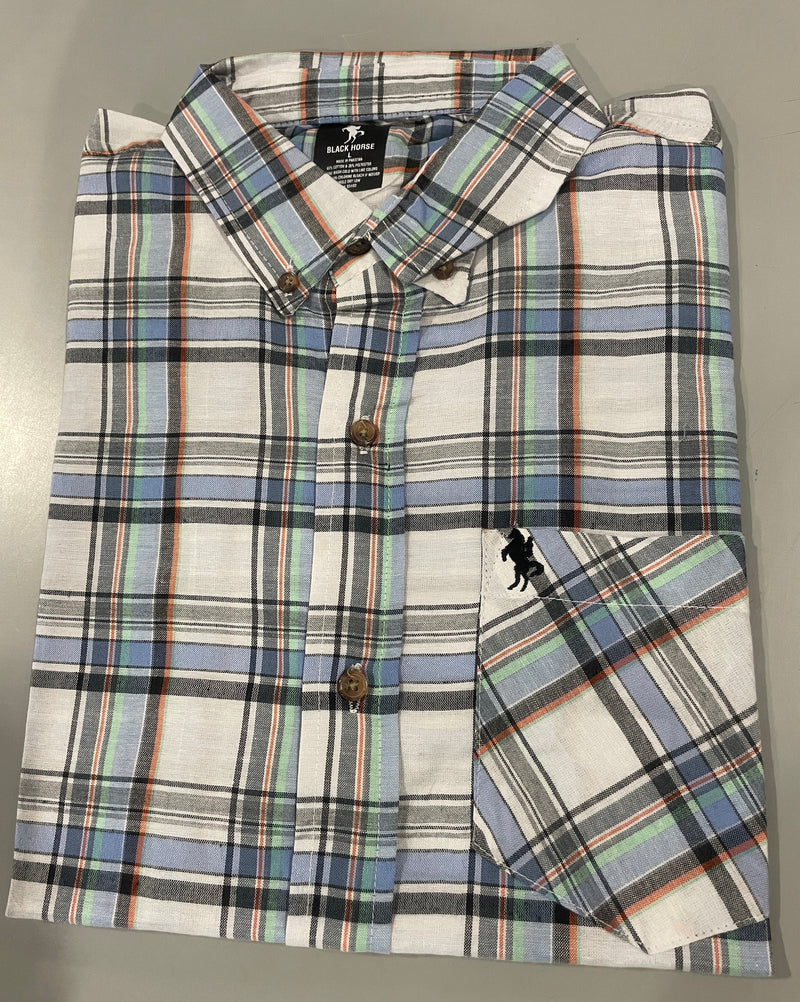 BLACK HORSE WOVEN PLAID SHIRT - MENS L - MULTICOLOR WOVEN PLAID - Brand New