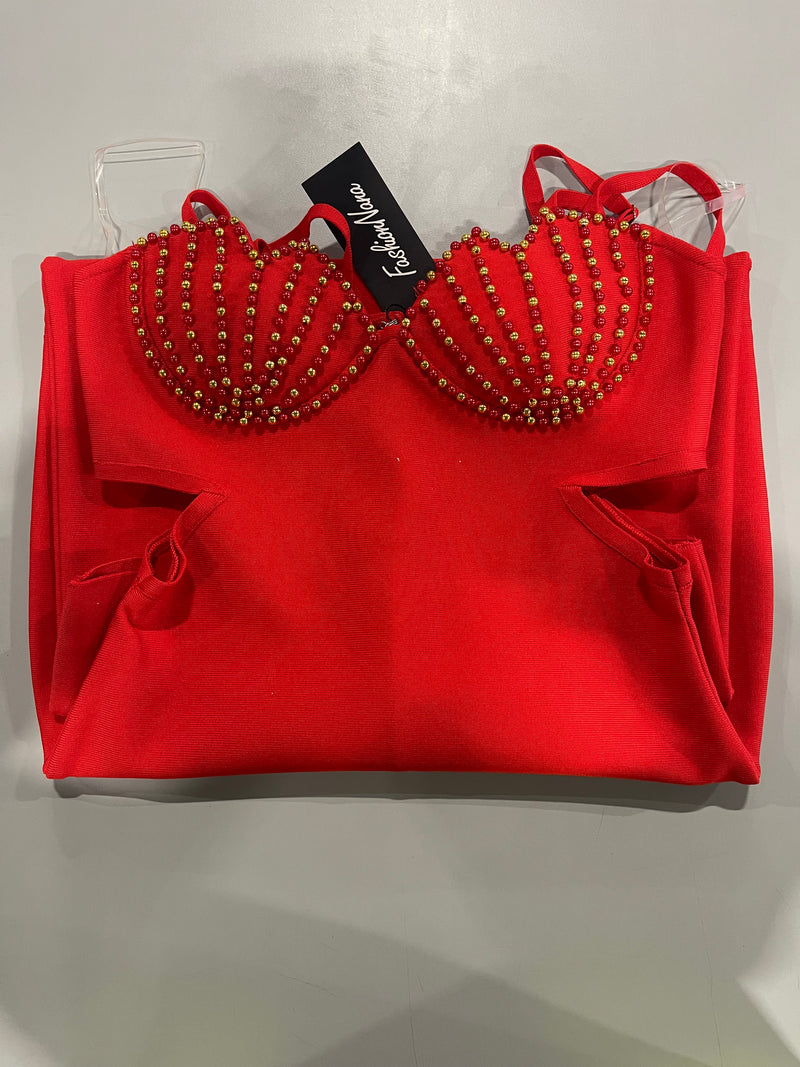 FASHION NANA FITTED DRESS - SIZE: WOMEN S - RED - Brand New