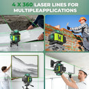 GIBIMOFI 16 LINE LASER LEVEL 360 SELF LEVELING 4X360°PROFESSIONAL 4D GREEN - Brand New
