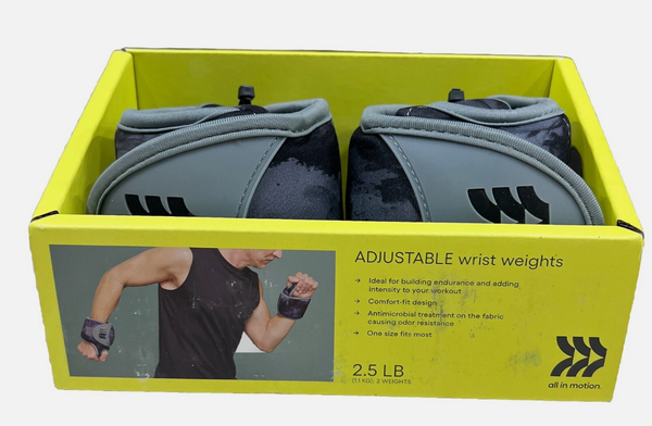 ALL IN MOTION ADJUSTABLE WRIST WEIGHTS 2.5LBS (1 PAIR) - BLACK/GRAY - Brand New