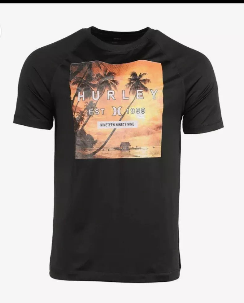 HURLEY MEN'S SHORT SLEEVE NINTEEN NINTY NINE PALM TREE SHIRT - M - BLACK NOIR - Brand New