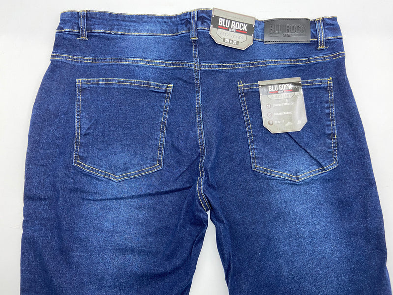 BLU ROCK MENS DENIM FLEX JEANS - SIZE: 38X31 - MEDIUM BLUE - Brand New