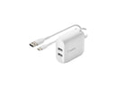 BELKIN WCD002dq1MWH White BOOST CHARGE Dual USB-A Wall Charger 24W + Braided