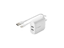 BELKIN WCE001dq1MWH White BOOST CHARGE Dual USB-A Wall Charger 24W + USB-A to