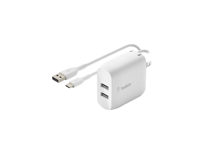 BELKIN WCE001dq1MWH White BOOST CHARGE Dual USB-A Wall Charger 24W + USB-A to