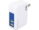 Tripp Lite U280-002-W12 Blue / White 2-Port USB Wall/Travel Charger, 5V,