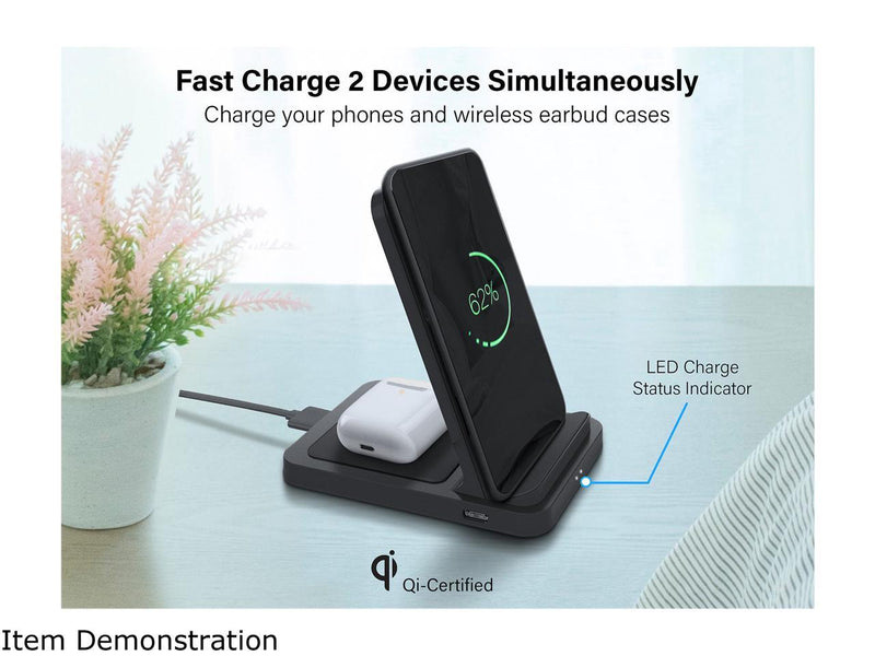 Rosewill Dual Wireless Fast Charging Stand for Smartphone and Wireless Earbuds