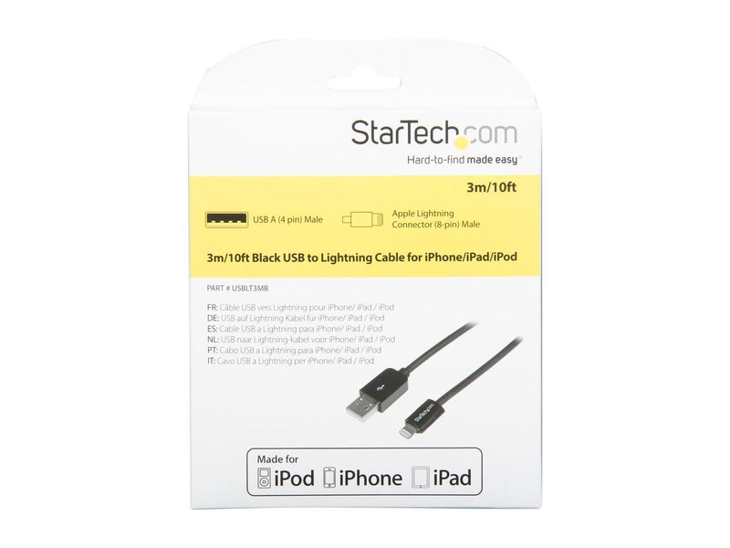 StarTech.com USBLT3MB Black 3m (10ft) Long Black Apple 8-pin Lightning Connector