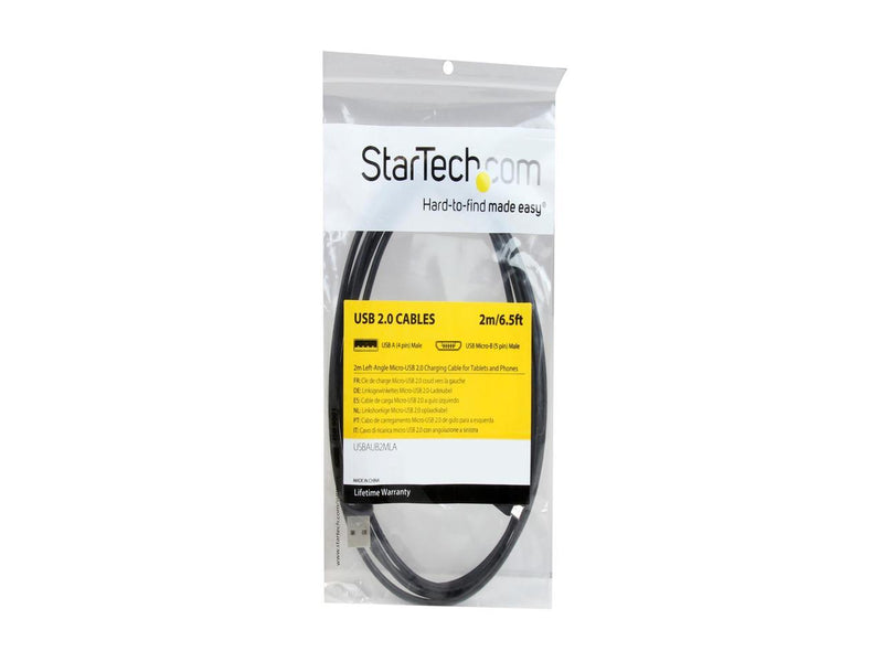 StarTech.com USBAUB2MLA Black Micro-USB Charge-and-Sync Cable M/M - Left-Angle