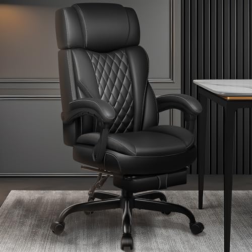 BESTGLORY EXECUTIVE LEATHER OFFICE CHAIR BIG TALL OFFICE CHAIR FOOTREST - BLACK - Like New