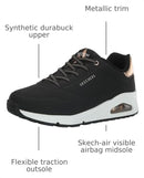 SKECHERS WOMEN'S UNO SHIMMER AWAY SNEAKERS - SIZE: 10 BLACK DURABUCK ROSE GOLD - Like New