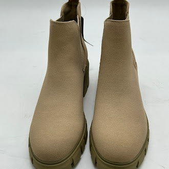 MEMON WOMEN'S CHELSEA BOOTS CASUAL CHUNKY HEEL SLIP ON ELASTIC - 8.5 - KHAKI - Brand New