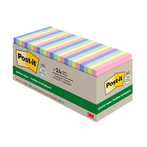 POST-IT GREENER NOTES, 3X3 IN, 24 PADS, PASTEL COLORS - SWEET SPRINKLES - Brand New