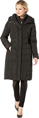 COLE HAAN WOMEN LONG QUILTED PUFFER COAT DOWN JACKET XL DEEP BLACK - Brand New