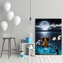 Canvas Wall Art Blue Ocean Sea Elephant Look at Moon Framed Wall Art - Brand New