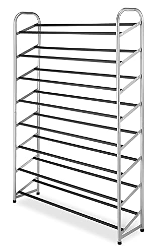 Whitmor 8 Tier Shoe Tower - 40 Pair - With Non-Slip Racks - Black/ Silver - Like New