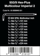 Wera 05022640001 950/9 Hex-Plus Multicolor Imperial 2 L-Key Set, 9 Pieces - Like New