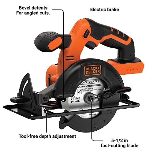 BLACK+DECKER 20V 5-1/2-IN CORDLESS CIRCULAR SAW (TOOL ONLY), BDCCS20B - ORANGE - Like New