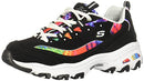 SKECHERS D'LITES SUMMER FIESTA SNEAKER - SIZE WOMEN 7 (AU/UK W4) - BLACK MULTI - Brand New