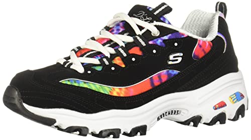 SKECHERS D'LITES SUMMER FIESTA SNEAKER - SIZE WOMEN 7 (AU/UK W4) - BLACK MULTI - Brand New