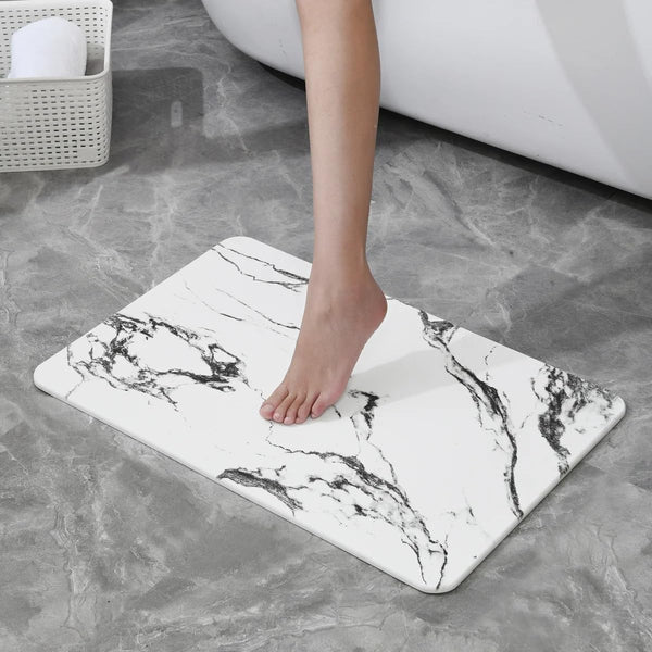 RICHARDS BATH MAT STONE BATHROOM MAT QUICK DRY & ANTI-SLIP WHITE MARBLE - Brand New