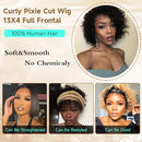 YKHJH 13x4 SHORT CURLY HUMAN HAIR WIGS PIXIE CUT WIG HUMAN HAIR 6 INCH - BLACK - Brand New