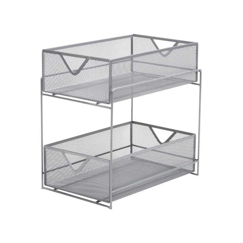 MIND READER NETWORK COLLECTION 2-TIER METAL MESH SLIDING BASKET STORAGE - SILVER - Like New