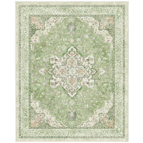 MARSAIL 8X10 MACHINE WASHABLE AREA RUG, SOFT & SLIP-RESISTANT - GREEN - Like New