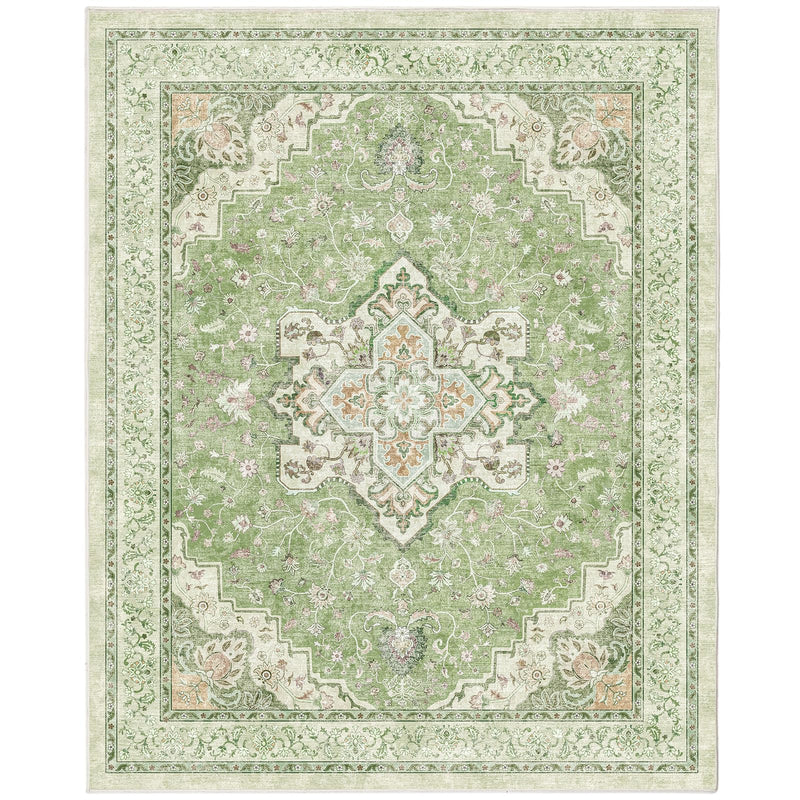 MARSAIL 8X10 MACHINE WASHABLE AREA RUG, SOFT & SLIP-RESISTANT - GREEN - Like New
