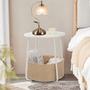 YSSOA Round Side Table, End Tables for Living Room, Small Bed Side - White/Biege - Like New